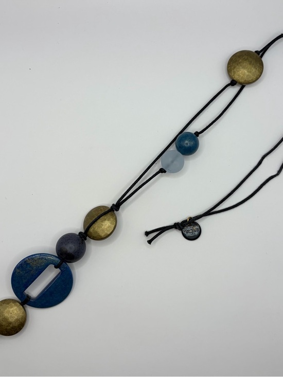 Jewelry - Alisha D Boho Blue & Gold Statement Pendant Necklace